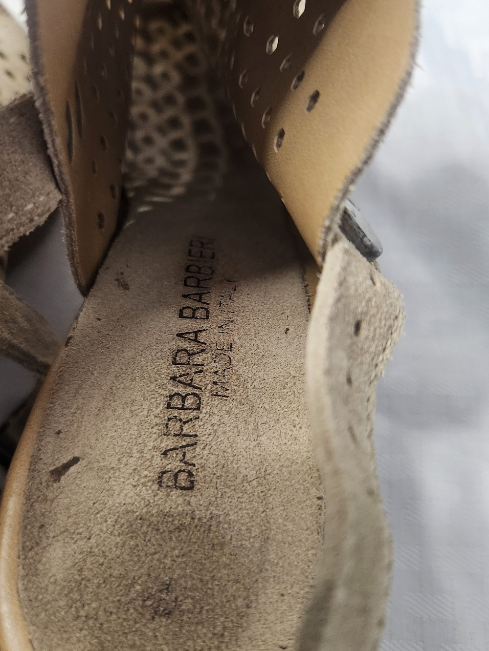 Barbara Barbieri Taupe Suede Perforated Sandals